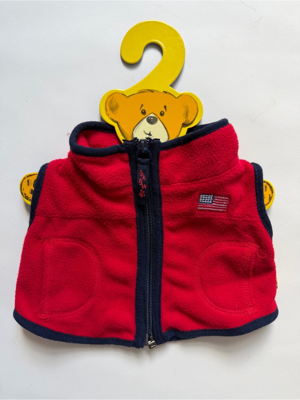 Build a Bear Red Vest American Flag Zip Polar BABW w Hanger VTG Excellent BAB